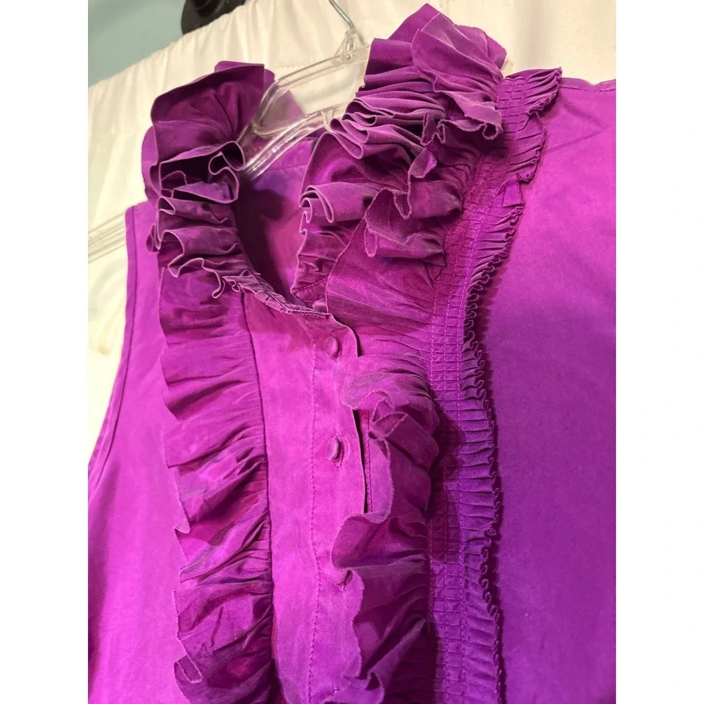 J.Crew Purple Ruffled Sleeveless Silk Blouse‎ Size 4 Ladies Timeless